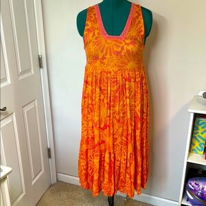 Free People Intimately Floral Orange and Pink Sleeveless Dress Size Small